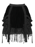 Dark Romantic Velvet Tiered Skirt with Lace and Chains