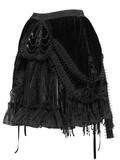 Dark Romantic Velvet Tiered Skirt with Lace and Chains