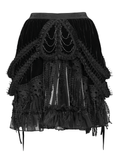 Dark Romantic Velvet Tiered Skirt with Lace and Chains