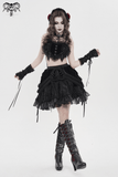 Dark Romantic Velvet Tiered Skirt with Lace and Chains