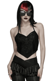 Dark Sexy Lace Mesh Halter Cami with Tie Back
