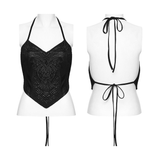 Dark Sexy Lace Mesh Halter Cami with Tie Back