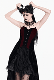 Dark Velvet Corset with Burgundy Jacquard Inserts