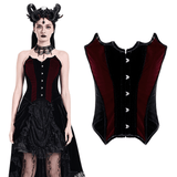Dark Velvet Corset with Burgundy Jacquard Inserts