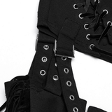Detachable Punk Tassel Pants with Flared Legs and Drawstring