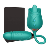 Rose-Shaped Double-Headed Licking Thrusting Vibrator / Women's Sex Toy for Clitoris Stimulation