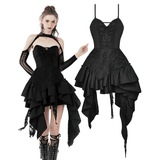 Edgy Black Distressed Dress with Asymmetrical Ruffled Hem