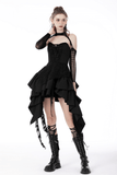 Edgy Black Distressed Dress with Asymmetrical Ruffled Hem