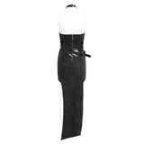 Back view of edgy black halter dress with chains and buckles, perfect for gothic and alternative fashion.