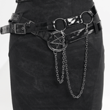 Edgy Black Halter Dress with Chains and Buckles