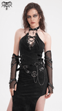 Edgy Black Halter Dress with Chains and Buckles