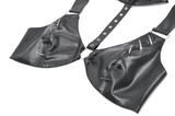 Edgy Bra Top with Spiked Accents and Bold Neck Harness