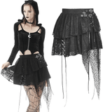 Edgy Gothic Lace Mini Skirt with a Dark Mesh Overlay