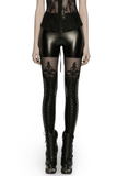 Edgy Gothic Mesh Lace-Up Rubberized Leggings for Women