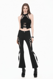 Edgy Halter Crop Top with Fishnet Panels and Buckle Accents