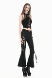 Edgy Halter Crop Top with Fishnet Panels and Buckle Accents
