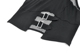 Edgy Halter Crop Top with Fishnet Panels and Buckle Accents