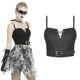 Edgy Lace-Up Crop Corset with Metallic Buckle Detail