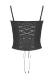 Edgy Lace-Up Crop Corset with Metallic Buckle Detail