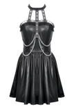 Edgy Leather Dress with Zipper Back and Metal Chain Accents