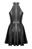 Edgy Leather Dress with Zipper Back and Metal Chain Accents
