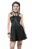 Edgy Leather Dress with Zipper Back and Metal Chain Accents
