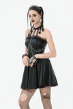 Edgy Leather Dress with Zipper Back and Metal Chain Accents