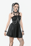 Edgy Leather Dress with Zipper Back and Metal Chain Accents