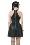 Edgy Leather Dress with Zipper Back and Metal Chain Accents