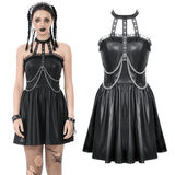 Edgy Leather Dress with Zipper Back and Metal Chain Accents