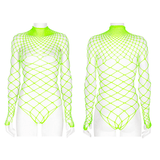 Edgy Long Sleeved Neon Green Mesh Bodysuit for Women