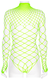 Edgy Long Sleeved Neon Green Mesh Bodysuit for Women