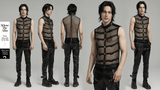 Edgy Male Mesh Vest with Rubber Buckles and Iron Rings