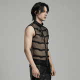 Edgy Male Mesh Vest with Rubber Buckles and Iron Rings