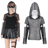 Edgy Mesh Hooded Top with Arm Warmers and Ring Straps