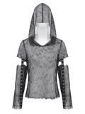 Edgy Mesh Hooded Top with Arm Warmers and Ring Straps
