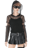 Edgy Mesh Hooded Top with Arm Warmers and Ring Straps