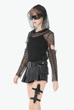 Edgy Mesh Hooded Top with Arm Warmers and Ring Straps