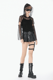 Edgy Mesh Hooded Top with Arm Warmers and Ring Straps