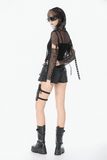 Edgy Mesh Hooded Top with Arm Warmers and Ring Straps