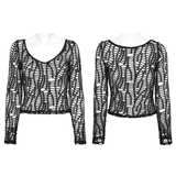 Edgy Mesh Punk Top with Bold Deep-V Cut-Out Design
