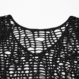 Edgy Mesh Punk Top with Bold Deep-V Cut-Out Design