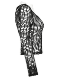 Edgy Mesh Punk Top with Bold Deep-V Cut-Out Design