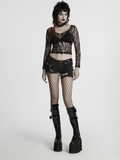 Edgy Mesh Punk Top with Bold Deep-V Cut-Out Design
