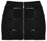 Edgy Mini Denim Skirt with Elastic Belt and Mesh Inserts