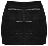 Edgy Mini Denim Skirt with Elastic Belt and Mesh Inserts