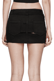 Edgy Mini Denim Skirt with Elastic Belt and Mesh Inserts