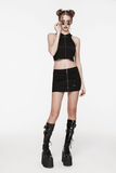 Edgy Mini Denim Skirt with Elastic Belt and Mesh Inserts