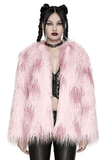 Edgy Pink Faux Fur Jacket with Leopard Print Interior