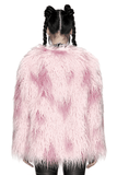 Edgy Pink Faux Fur Jacket with Leopard Print Interior